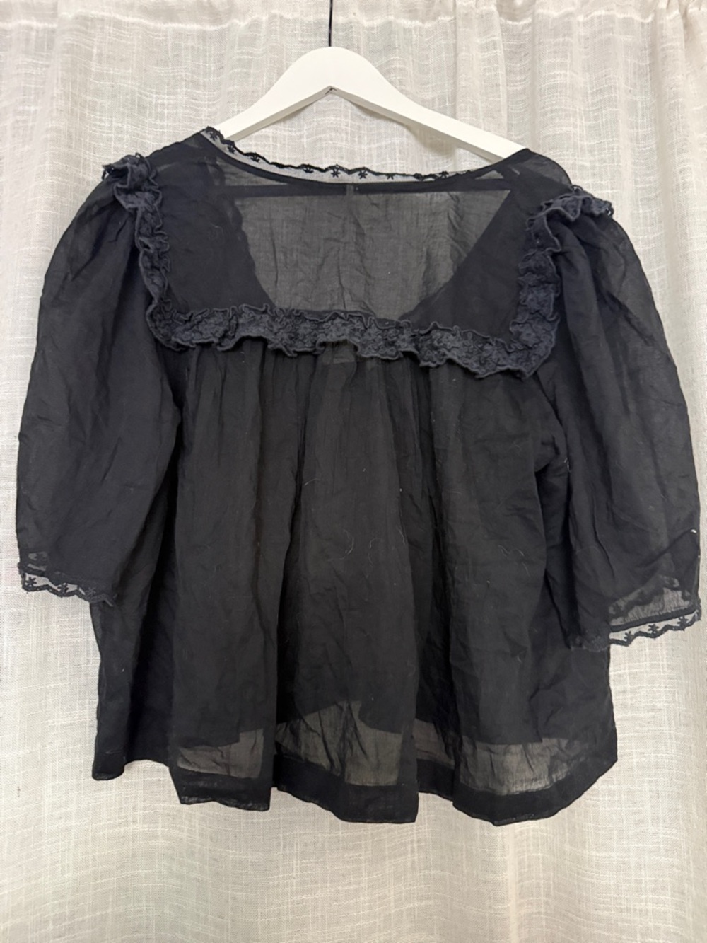 Free People Black Ruffled Lace-Trim Button Blouse - Picture 2 of 2